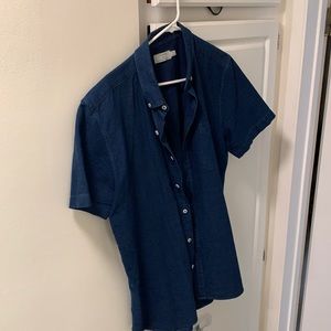 Topman: Chambray blue short sleeve button down